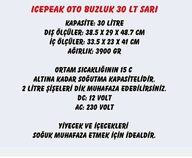 ICEPEAK OTO BUZLUK 30 LT SARI
