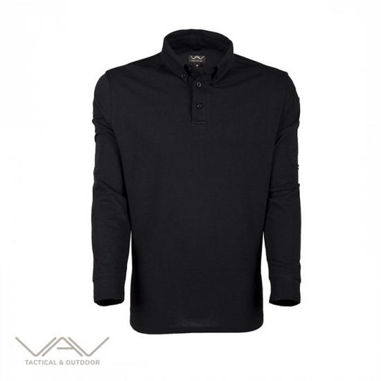 VAV Tlac-03 Polo Yaka Uzun Kol Tişört Siyah XS